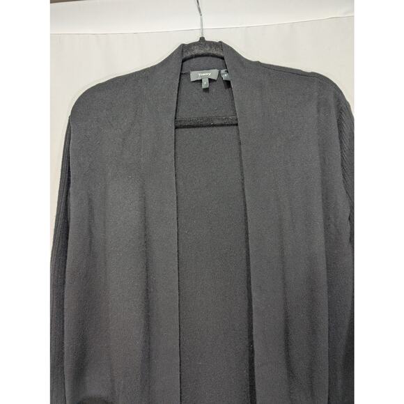 Theory 100% Cashmere Rib Sleeve Open Front Cardigan Black Petite (fits XS/S) - Picture 2 of 8